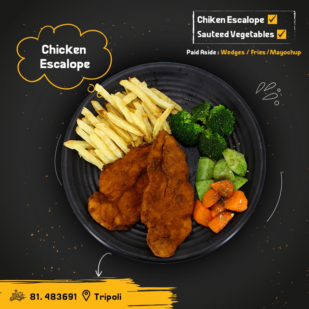 Chicken Escalope / Fries & Sauteed Vegetables